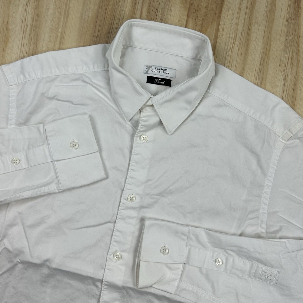 Versace Collection Trend Fit Solid White Button Down Dress Shirt Mens Sz 41 16